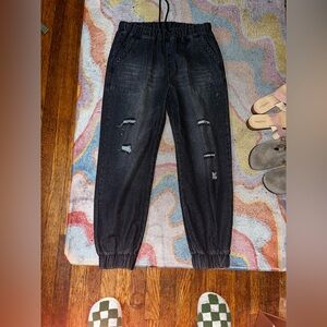 High-Rise Black Distressed Jogger Jeans - Women